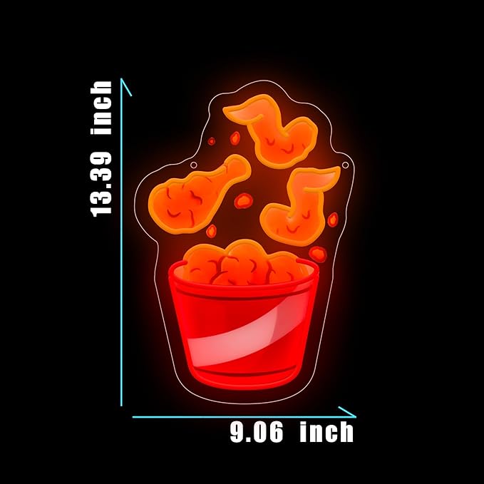 Fried Chicken Leg Neon Sign For Home Movie Room Wall Decor, Colorful UV Printed Neon Light, LED Artwork for Bar, Bedroom, Game Room, Party Decoration Holiday Birthday Gifts