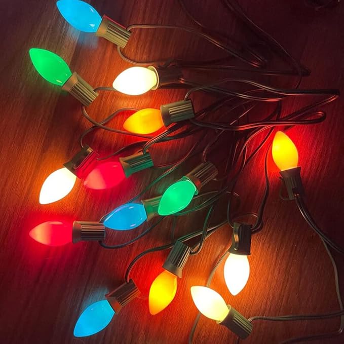 25 Pack C7 Christmas Replacement Bulbs Vintage Multicolor Christmas Bulbs, Colored Night Light Bulb, Ceramic Light Bulbs 5 Watt E12 Candelabra Base Vintage Bulb Xmas Tree Decorative