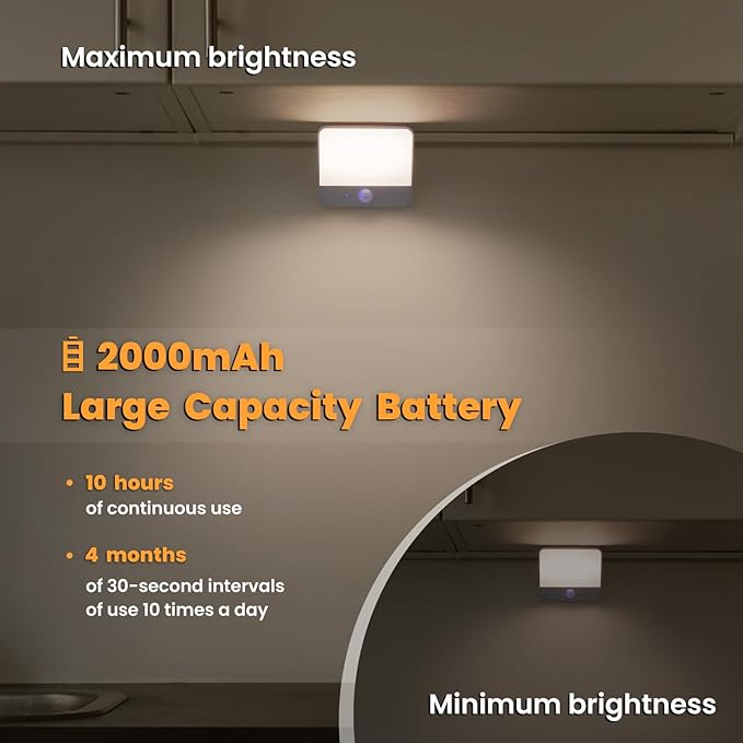 Motion Sensor Light Indoor Rechargeable, Battery Night Light 2000mAh, Motion Activated Night Lights Stick on 2 Pack, Dimmable Stair Lights for Bathroom, Hallway, Kitchen, Traveling, Cabinet