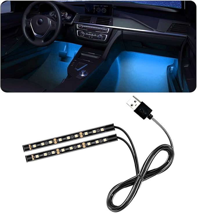 Car LED Strip Light, 24 LED RGB Auto Under Dash Interior Atmosphere Lights, USB Vehicle Decorative Lamp Ambient Night Light Strip, Lighting Kit Car Accessories (Ice Blue)
