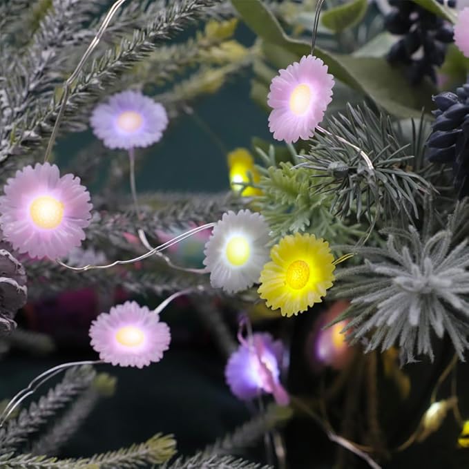 Easter Lights Multicolor Daisy Flower Fairy Lights Battery Operated with Remote Daisy String Lights for Bedroom Outdoor Party Holiday Home Spring Easter Decorations