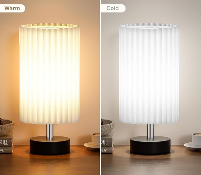 Small Lamp Shades Set of 2 for Table Floor Lamps, 9.8"x6.1"x6.1" Drum Lamp Shades, Pleated Lamp Shade, Linen Round Lampshades, E27 E14 and 11mm Adapters
