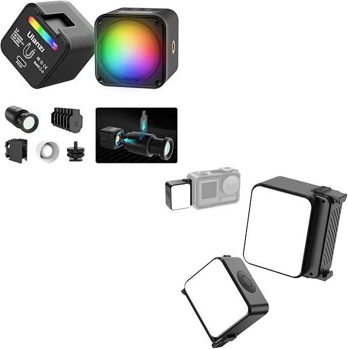 ULANZI LM18 Vlogging Light Mini LED Action Camera Video Light Photography for DJI Osmo 3/4/5, ULANZI L3 RGB LED Video Light, Magnetic Camera Lighting Kit Mini Cube COB Photography Fill Light