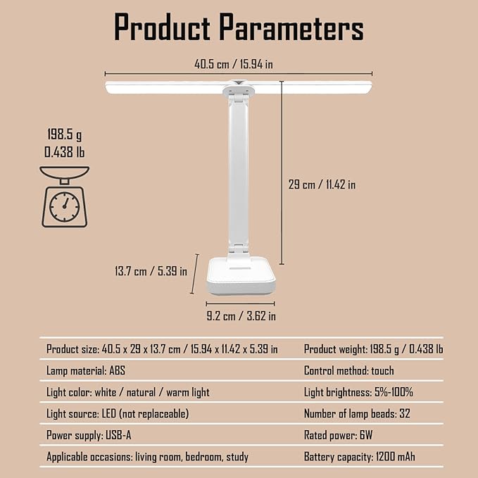 LED Double Head Desk Lamp, Rechargeable Portable Table Lamp, Adjustable Light Color and Brightness, USB Powered, LED Light for Work, Reading, Emergency (Blue)