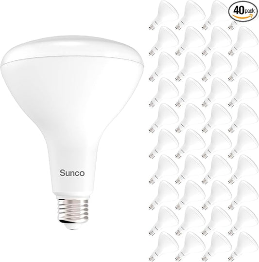 Sunco 40 Pack BR40 LED Light Bulbs, Indoor Flood Lights, Recessed Can Light Bulb, 1400 LM, 17W (100W Equivalent), 4000K Cool White, Dimmable, E26 Base, for Home, Bedroom, Kitchen UL