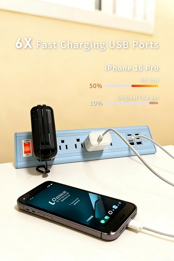 Desk Clamp Power Strip with Nightlight, 40W Fast Charging, 10FT Extension Cord, 4x20W USB-C & 2 USB Ports, 5 AC Outlets, Fits 1.69-Inch Table Edges