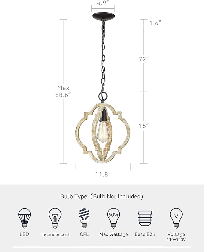 CALDION Pendant Lights for Kitchen Island, Farmhouse Wood Light Fixtures, Adjustable Height Hanging Pendant Lights for Foyer, Dining Room, Entryway