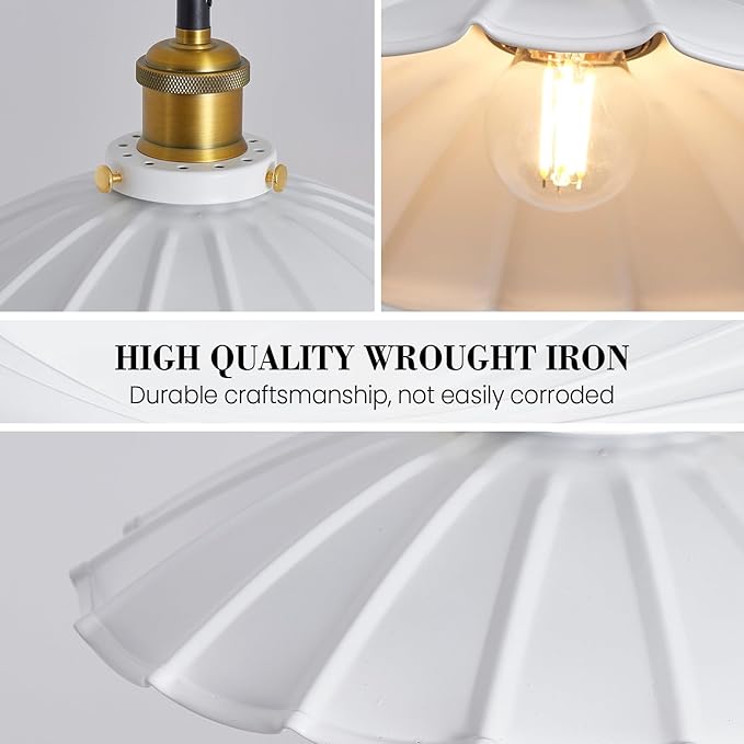 Plug in Pendant Light Industrial 9.8 Inch White Lampshade Kitchen Island On/Off Switch Hanging Lamp Plug in Adjustable 14Ft Cord Hanging Lights for Bedroom and Living Room 2Pack