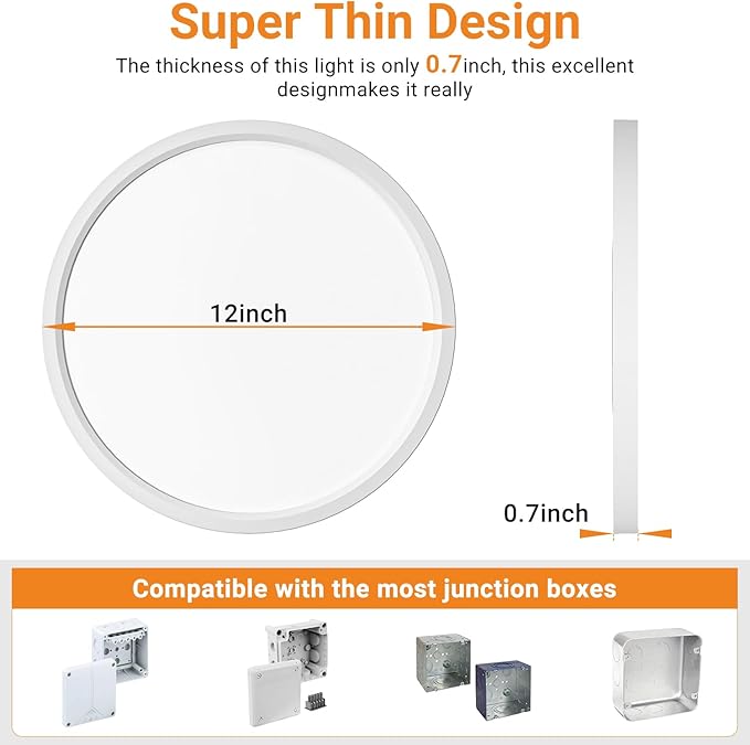 slochi 8Pack LED Flush Mount Ceiling Light Fixture, 12 Inch 24W, 3200LM, Super Slim 0.7 Inch, 3000K-6500K Adjustable Low Profile LED Ceiling Lights for Bedroom, Kitchen, Hallway(White)