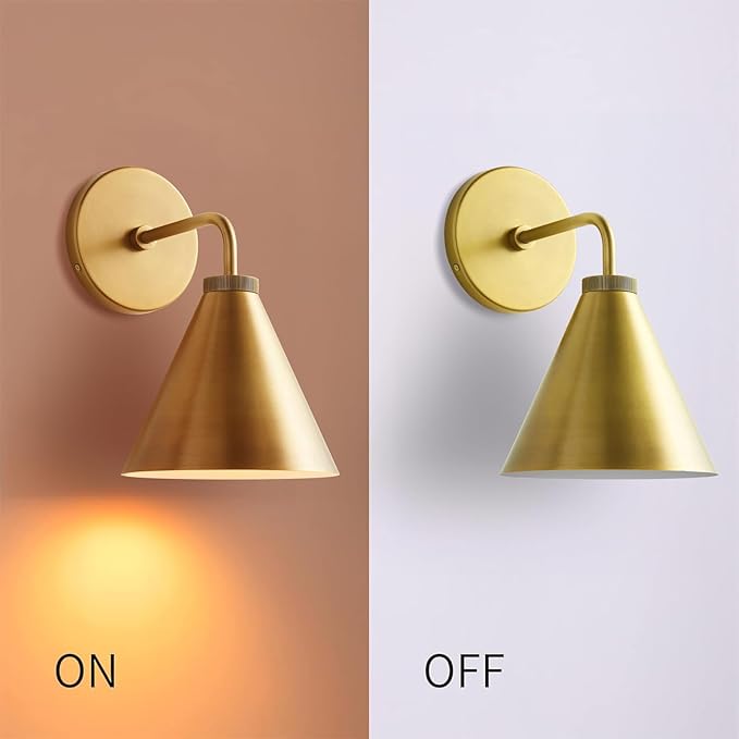 Retro Industrial Metal Cone Sconce Light - Vintage-Inspired Modern Gold Wall Sconce with Metal Shade, Wall Mount Lighting for Bedroom, Hallway, Living Room (Gold, 11 inch)