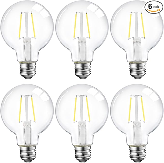 ENERGETIC SMARTER LIGHTING 5W Dimmable G25 LED Edison Light Bulb, G25 (G80) Globe Bulb, 60W Equivalent, 5000K Daylight, Christmas Light, E26 Standard Base, ETL Listed, 6-Pack
