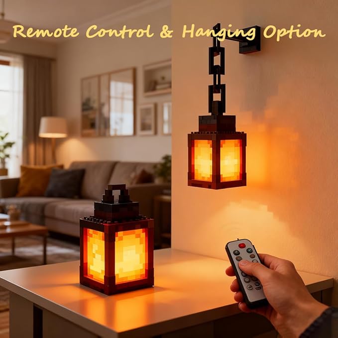 Pixelated Lantern Night Light, 2026 New 16-Colour LED Wall Mood Night Light with Remote Control, Rechargeable Wall Tabletop Night Lights for Bedroom Gaming Kids Room Decor (2Set)