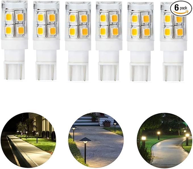 Low Voltage Landscape Replacement LED Light Bulb 12V T5 T10 Wedge Base 25W Equivalent 1.5W 240lm for Garden Path, Deck, Walkway, Lawn Light - Warm White 3000K Pack of 6