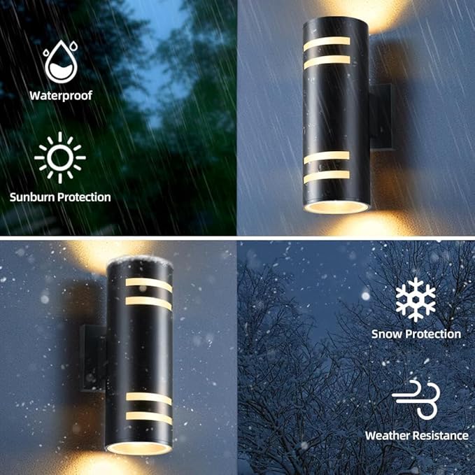 Smart Porch Lights Color Changing, RGB Outdoor Wall Lights with Remote Control Ambiance Up and Down Lights, Black Exterior Light Fixture Home Theater Lighting Compatible with Alexa Google Assistant