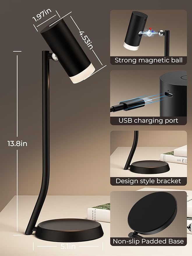 PESUTEN Cordless Table Lamps, Battery Operated Portable Table Light with Magnetic Adjustable Angle Head, 5000mAh Rechargeable Lamp with CCT Dimming for Patio Party Restaurant Dining Home 2 Packs