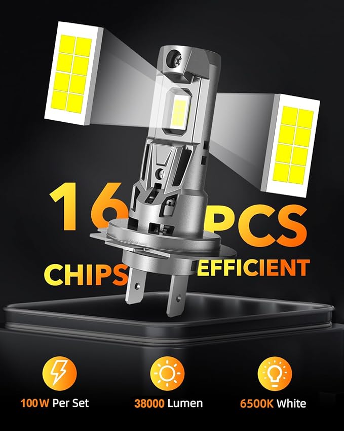 OXILAM H7 Light Bulbs 6500K White, 38000LM 800% Super Bright H7 Fog Lights, Real 1:1 Mini Size with Fan, Non-polarity, No Adapter Required, Canbus ready, IP68, Pack of 2