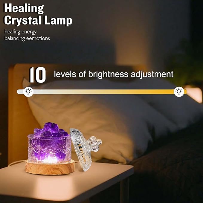 Runyangshi Amethyst Crystal Lamp Night Light - Natural Dream Amethyst Crystal Stone, 3 Lighting Modes with 10 Brightness Levels, Kid & Pet Friendly Design, USB Powered, Ideal for Home and Decor & Gift