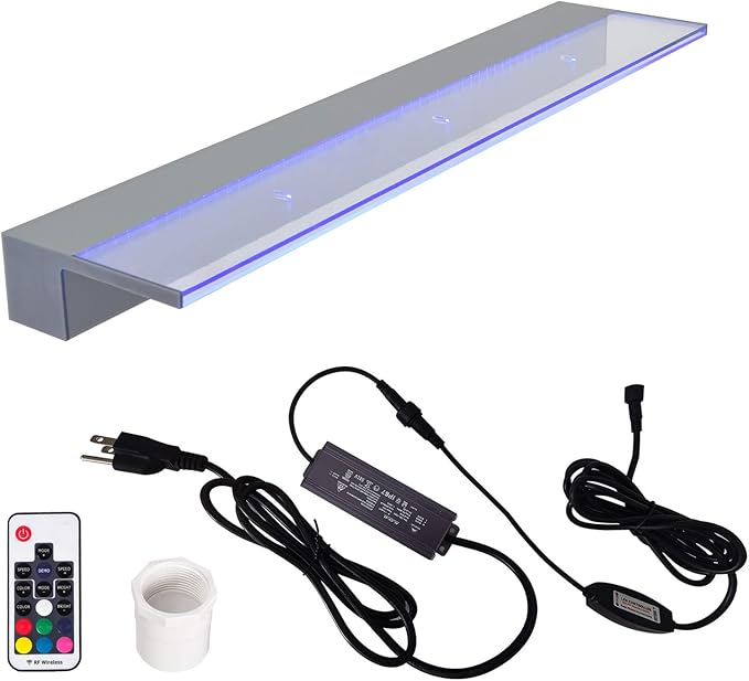 YUDA 36" Acrylic Lighted Waterfall Spillway, Pool Fountain W/LED 7 Color Changing with Remote Control for Sheer Descent Garden Outdoor