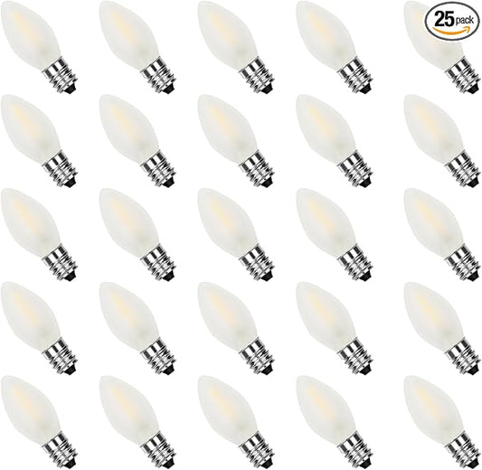 GOOTHY 25 Pack C7 LED Frosted White Light Bulbs, Shatterproof Christmas Replacement Bulb for Outdoor Patio String Lights, E12 Candelabra Base LED Night Lights Candles Bulbs, 2700K Warm White