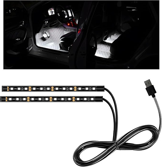 Car LED Strip Light, 12V 24 LEDs Auto Interior Atmosphere Lamp with USB Port, Vehicle Under Dash Ambient Neon Night Light Decorative Strip, Universal Car Accessories (White)