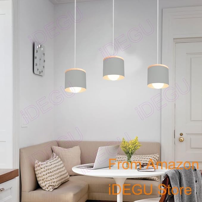 Scandinavian Style E27 Ceiling Light Fixture - Retro Wood and Iron Pendant Lamp for Bedroom, Dining Room, Kitchen - 12cm Black(# Gris)
