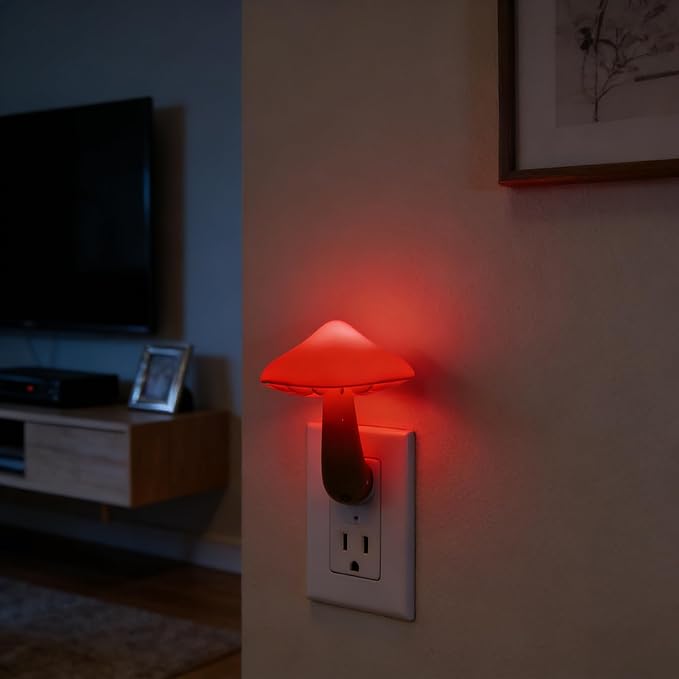 AUSAYE 3 Pack Sensor LED Night Lights Plug in Lamp Mushroom Light for Adults Kids NightLight Bedroom,Bathroom,Toilet,Hallway,Stairs,Kitchen,Basement Red