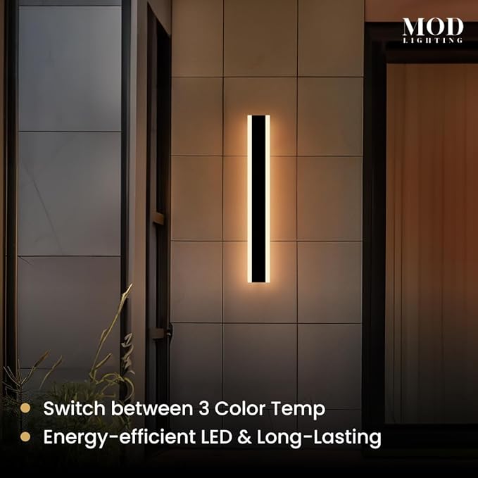 𝗠𝗢𝗗 𝗟𝗜𝗚𝗛𝗧𝗜𝗡𝗚 Haylen | Waterproof Outdoor Wall Light, LED Dimmable with Remote 3000K-6000K, Long Outdoor Porch Lights, Wired Lighting Fixture, Patio Exterior Wall Sconce, 1-Pack (Black, 24")