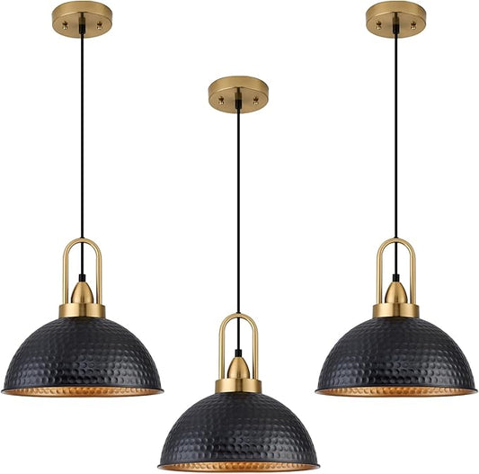 Black Pendant Lights Kitchen Island Industrial Adjustable Height Vintage Farmhouse Dome Hanging Light Fixtures for Barn, Dining Room 3 Packs
