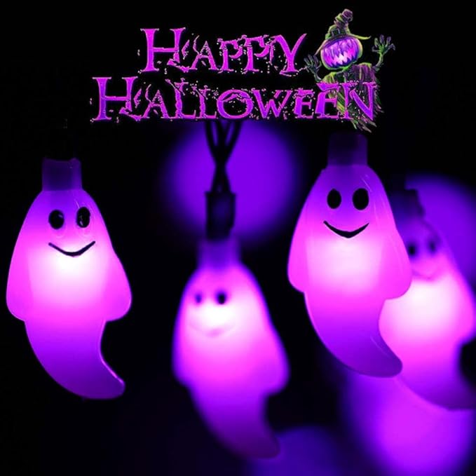 Halloween Solar String Lights, 21.3 Ft 30 LED Milky White Ghost LED Lights IP65 Waterproof for Halloween Outdoor Indoor Party Decor, Patio, Lawn, Garden, Yard
