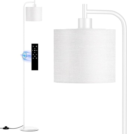 Floor Lamp with Linen Shade, Dimmable Tall Standing Lamp with Remote Control & 3 Color Temperatures, Modern Corner Floor Lamps for Living Room Bedroom Office, 9W LED Bulb Included