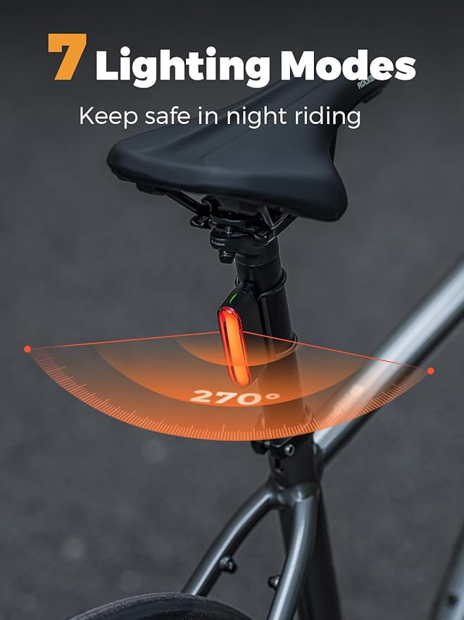 ROCKBROS Magnetic Bike Tail Light, USB-C Rechargeable, IPX6 Waterproof, 7 Modes, Safety Cycling Light for Road & Mountain