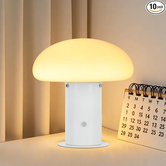 Mushroom Lamp with Touch Control Switch, 3 Way Dimmable Nightstand Lamp for Bedroom and Living Room, 6W LED Bulb Included (White)