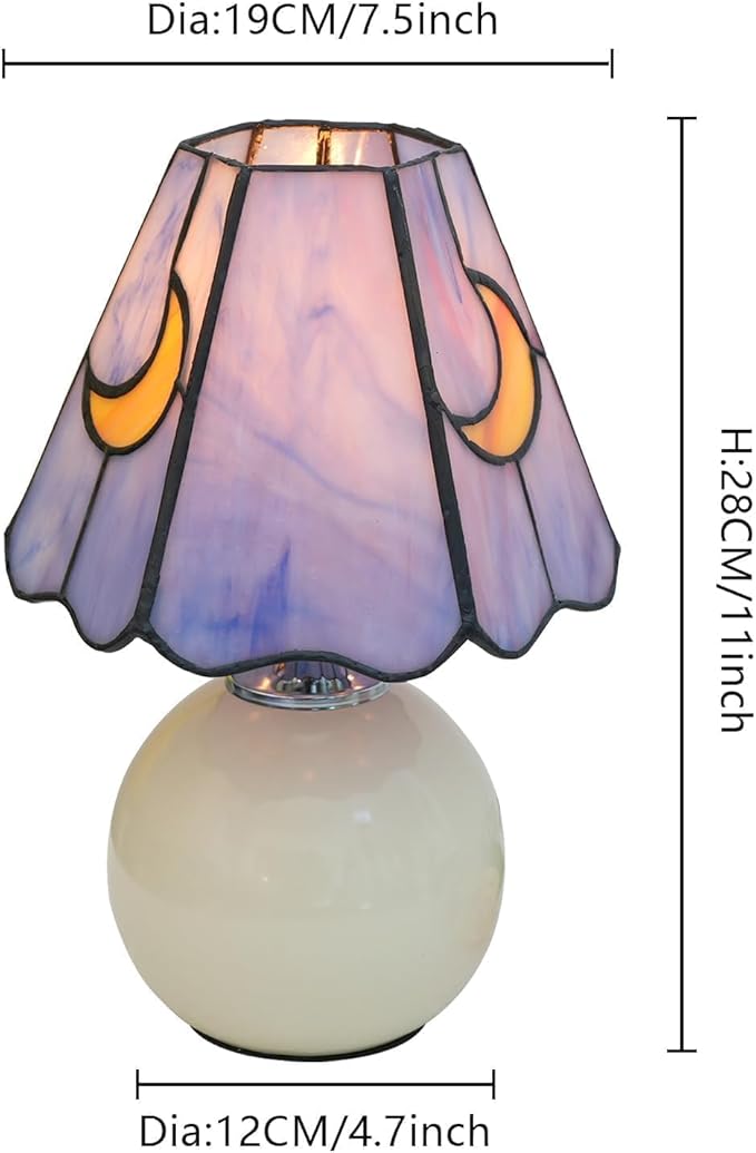 Mushroom Lamp Tiffany Lamp Stained Glass Table Lamp Moon Cute Small Bedside Lamps for Living Room Home Decor,Unique Aesthetic Home Living Room Decor Girls Women Birthday Day Gift,Pink Blue