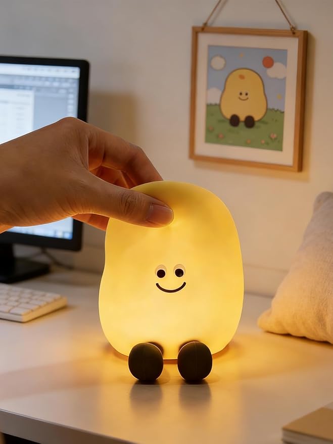 QANYI Squishy Potato Night Light with Timer, 7 Color Changing & Dimmer, Rechargeable Silicone Lamp - Soft Glow for Bedroom, Desk, Cute Funny Gift for Adults Teens