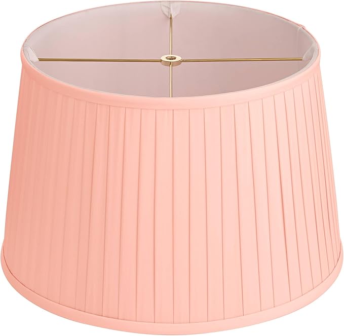14" Top x 17" Bottom x 11" High x 11" Slant Lamp Shade Replacement Large Peach Pink Empire Round Modern Fabric Pleated Spider Harp Finial - Springcrest