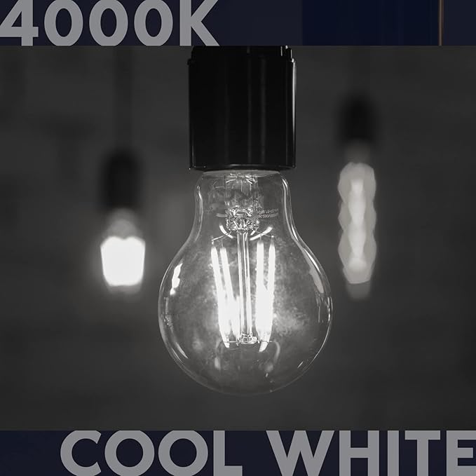 LUXRITE Vintage A19 LED Light Bulbs 100 Watt Equivalent, 1600 Lumens, 4000K Cool White, Dimmable Edison Light Bulbs, 12W, Damp Rated, UL Listed, Clear Glass Filament Bulb, E26 Medium Base (2 Pack)