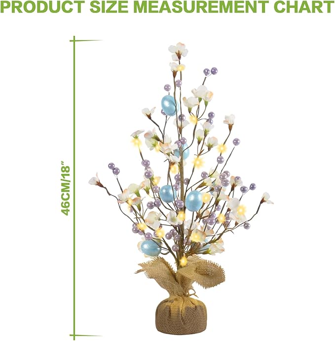 RoseCraft Easter Decorations, Artificial 18 Inch Easter Egg Tree Tabletop Decor with Delicate Ornaments, for Home Party Wedding Holiday Spring Summer Decoration, Purple/Blue.