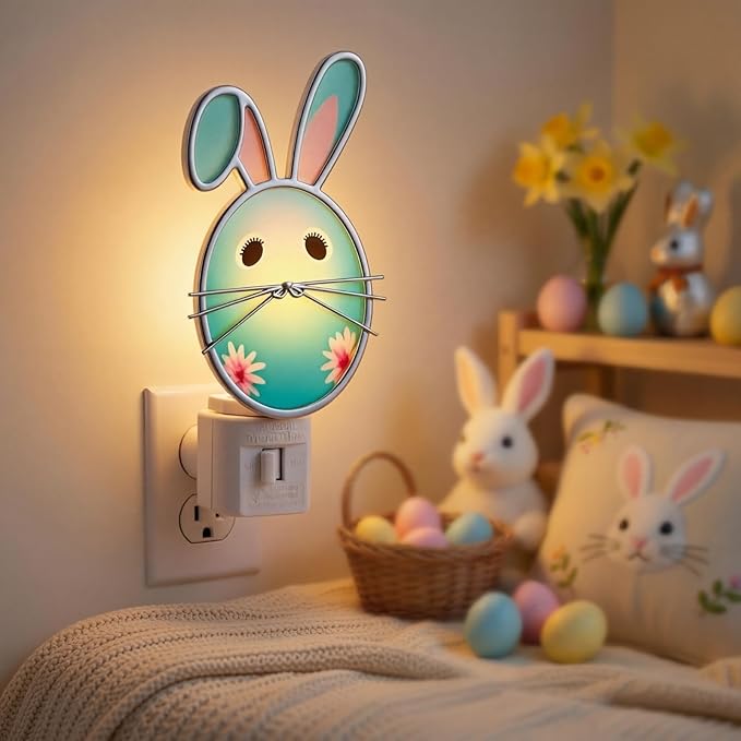 Easter Egg Night Light with Egg Design, Plug in Wall Light with Rotating Plug, Resin Easter Decoration for Bedroom, Bathroom, Hallway, Living Room, Includes C7 LED Bulb