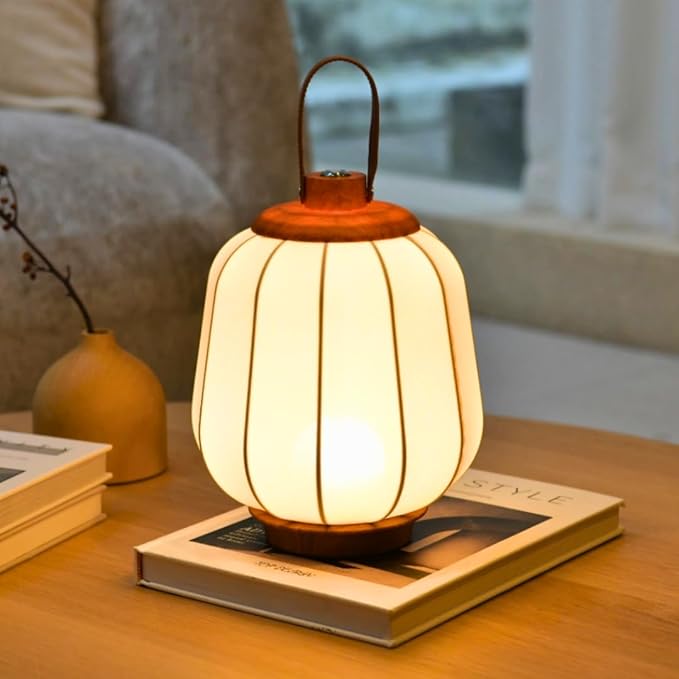 Cordless Rechargeable Lanterns Table Lamp - LED Outdoor Light,4000 mAh Battery Operated,3 Color Dimming Touch Desk Lamps with Handle for Bedroom/Living Room/Restaurant/Camping