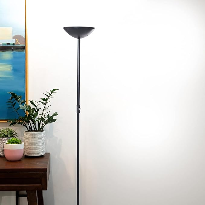 Brightech SkyLite LED Floor lamp, Torchiere Super Bright Floor Lamp for Living Rooms & Offices - 3 Way Dimmable Tall Torch Lamp, High Lumen Standing Pole Lamp for Bedroom Reading - Black