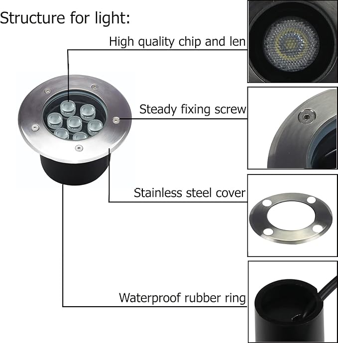 7W Outdoor in Ground Lights Wired,Diameter 6 inches,Line Voltage 110V 120V Well Lights,High Brightness White 6500K,Waterproof Landscape Lighting for Yard,Path,Walkway,Step,Pack of 4