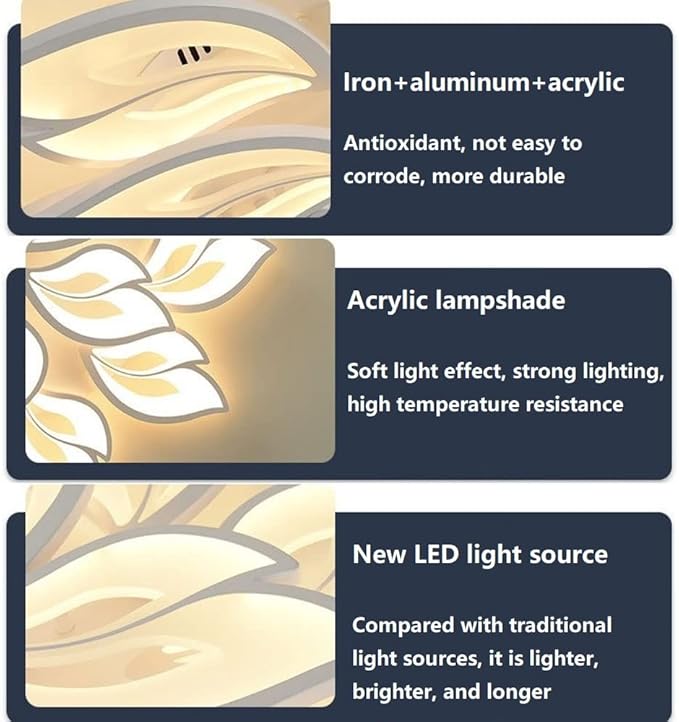 Modern Ceiling Light with Remote Control and APP, 40-80W 24.4” Dimmable LED Chandelier Flush Mount Ceiling Lights, Acrylic Leaf Flower Ceiling Lamp Fixture for Living Room Dining Room Bedroom
