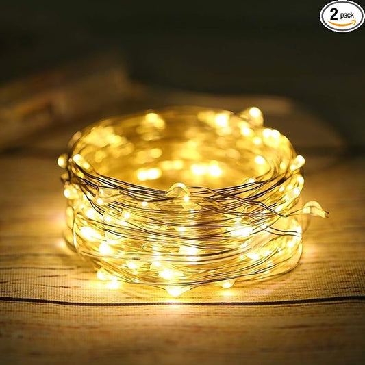 ANJAYLIA Fairy Lights, 2 Pack String Lights Battery Operated 33ft 100 LED Twinkle Lights for Wedding, Party, Christmas, Warm White