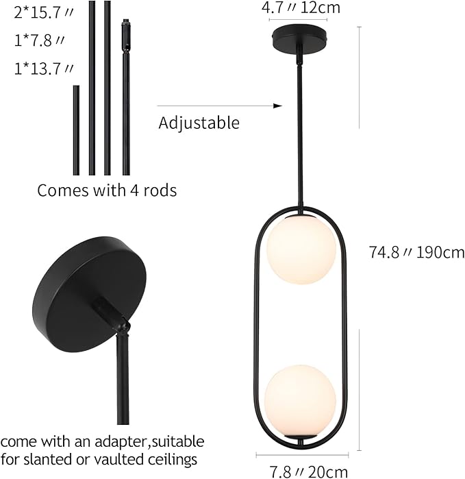 Modern Style Pendant Lighting Mid Century Pendant Light Fixture Hanging Lighting Fixture Vintage Style with White Globe Glass Lampshade Pendant Chandelier for Kitchen Island Dining Room Bedroom