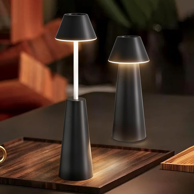 Cordless Rechargeable Table Lamp with Adjustable Height, Portable LED Desk Light with Smooth Dimming 2 Color Modes, Handheld Battery Operated Lamp for Bedroom, Dining, Camping, Desk, Outdoor (Black)