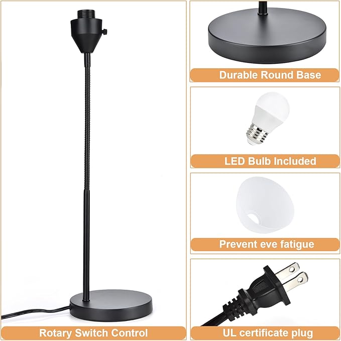 2 Pack LED Desk Lamp for Home Office, 3 Levels Dimmable Reading Light, Flexible Table Lamp for Bedside Office, Rotary Switch Control, Desk Lamp for College Dorm Study, Bulb Included, Black