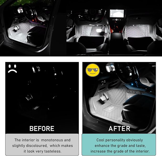 Car LED Strip Light, 24 LED Auto Interior Under Dash Atmosphere Lights with USB Port, Vehicle Decor Lamp Ambient Night Light Strip Lighting Kit, Universal Car Accessories (White)