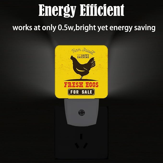 Funny Chicken Night Light,Plug Into Wall for Boys Girls Bedroom Decorative Square Night Light Lamp 0.5w Sleep Friendly