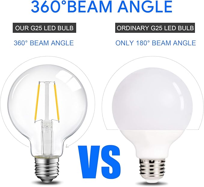 ENERGETIC SMARTER LIGHTING Dimmable LED Edison Light Bulb, G25 (G80) Globe Bulb, 60W Equivalent, 3000K Warm White, Christmas Light, E26 Standard Base, ETL Listed, 6-Pack