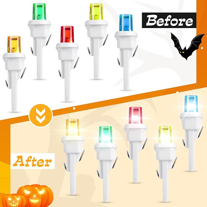 Honoson 180 Count 5 mm LED Halloween Replacement Bulbs Bulk Wide Angle Christmas Light Xmas Tree String Replacement Festival Light Decoration (White Base with Multicolor Bulb)